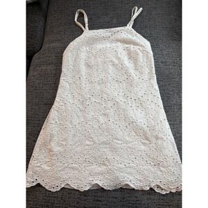 Jun Ivy White Eyelet Lace Mini Dress Cottage Core Square Neck ALine